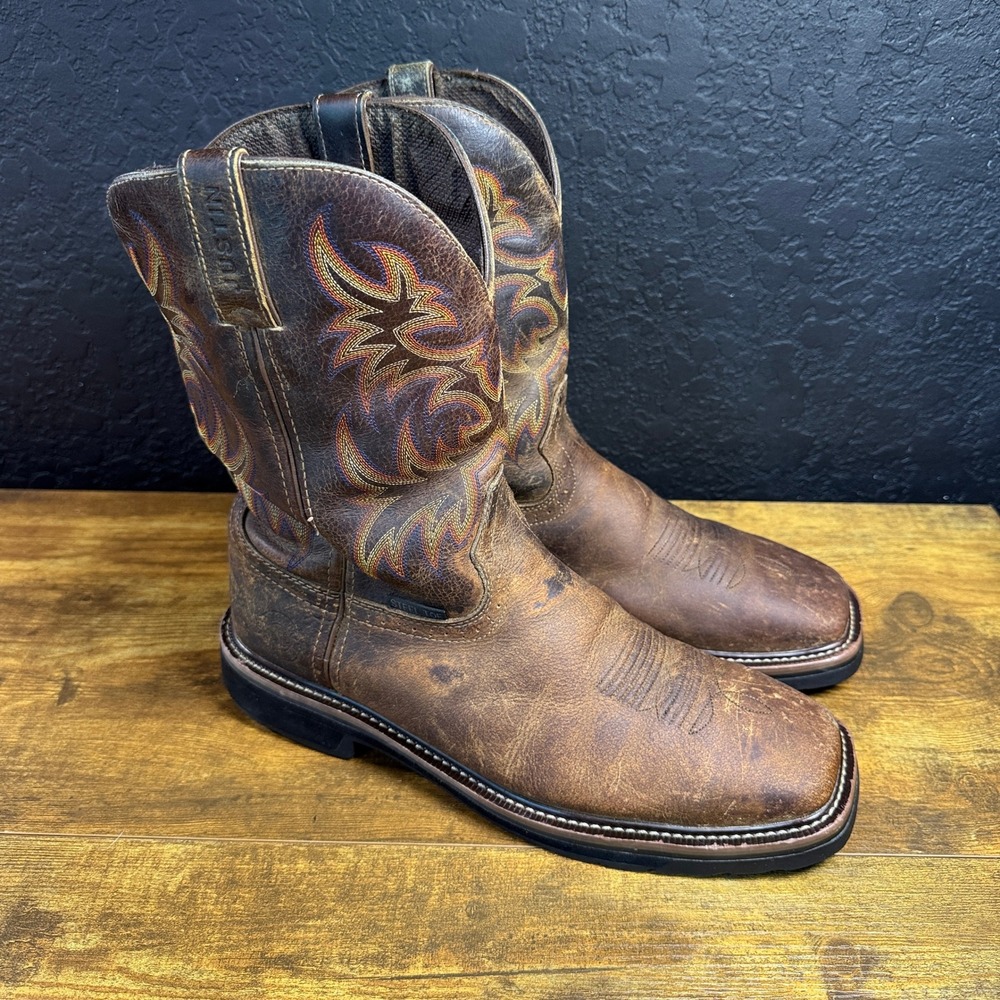 Justin WK4682 Brown Leather Steel Toe Western Work Boots Mens 11.5D